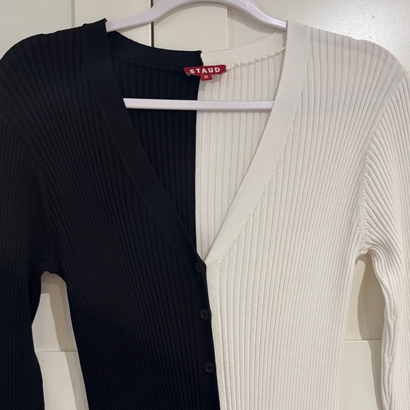 New Staud Shoko Black and White Colorblocked Midi Dress, M - Picture 4 of 5